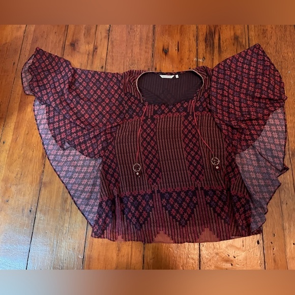 Soft Surroundings Alicia chiffon batwing blouse split neck tassel women’s large - Picture 2 of 7